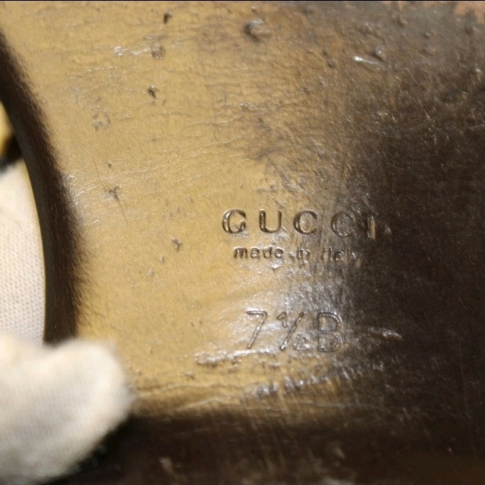 Gucci Sandals 7.5 Italy Made Brown Satin Chain Ankle Strap Shoes - Picture 11 of 14